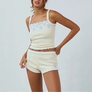 Out From Under Laney Embroidered Trim Pointelle Knit Tank Top & Short Set